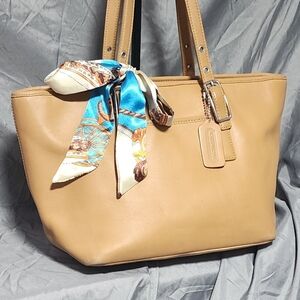 Vintage Coach Camel British Tan Leather Mini Market Tote Bag Shoulderbag Purse